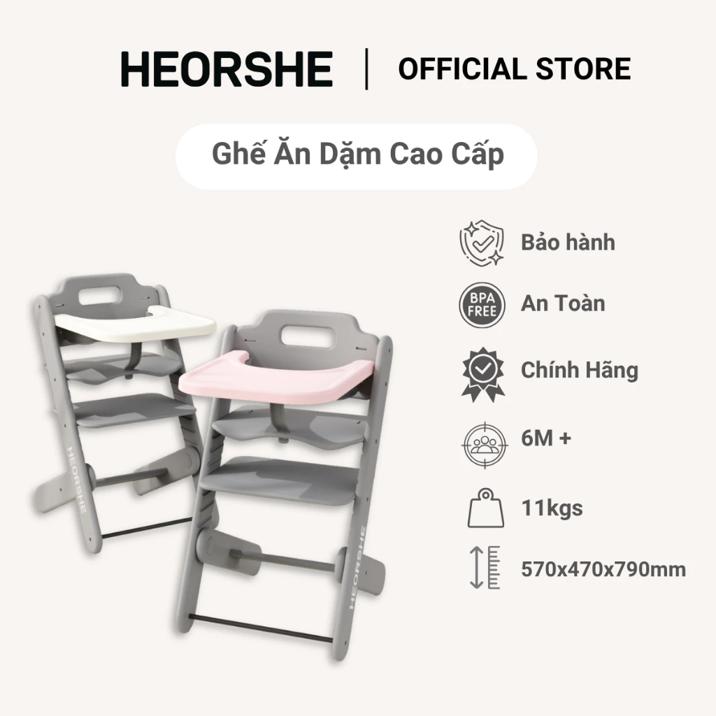 Ghế Ăn Dặm Cao Cấp HEORSHE Chống trượt dây đai an toàn cho bé từ 6 tháng đến trưởng thành HEORSHEVN