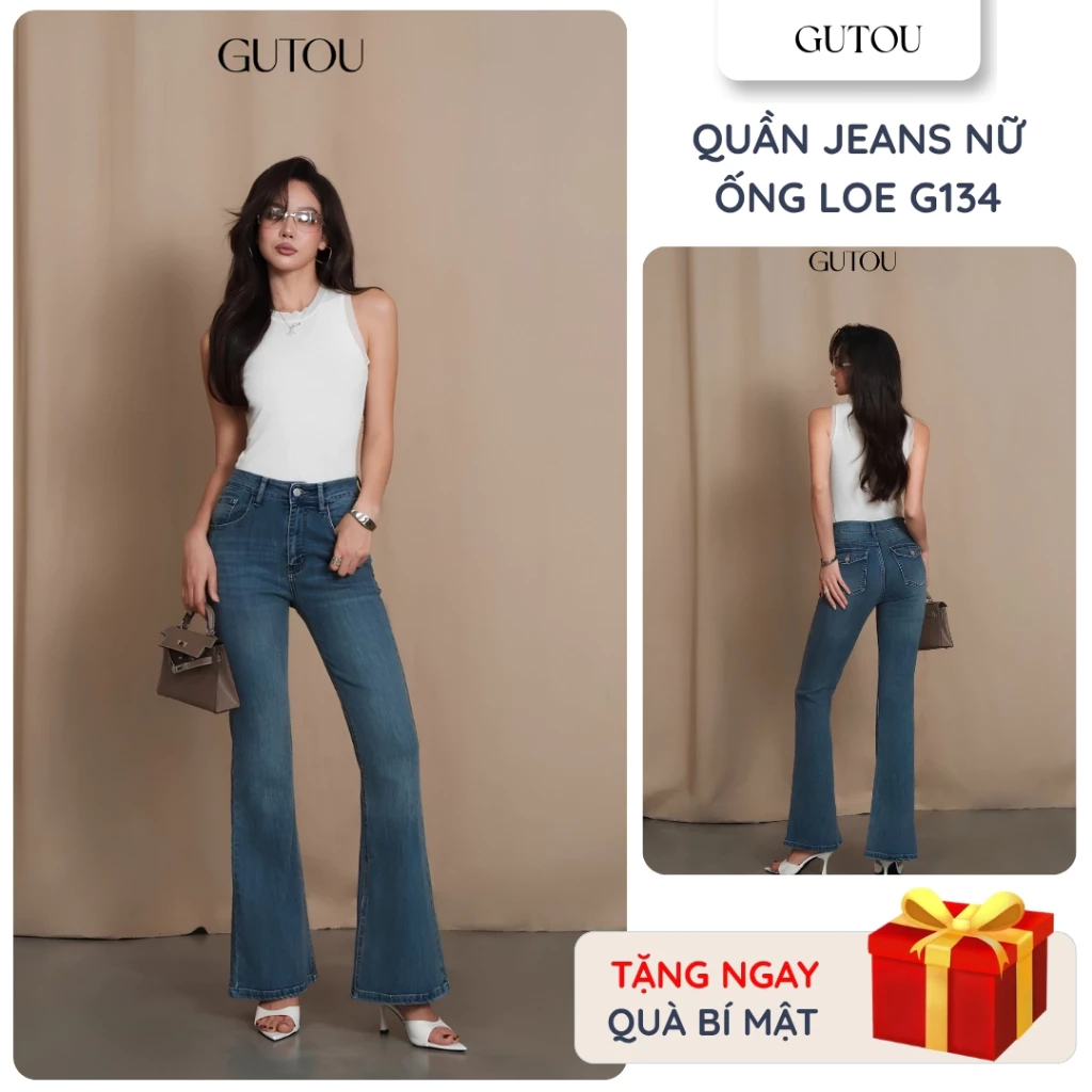 [ GUTOU ] Quần Jean Nữ Dáng Dài Ống Loe Denim Mềm Bass Túi Hộp Eline Style G214