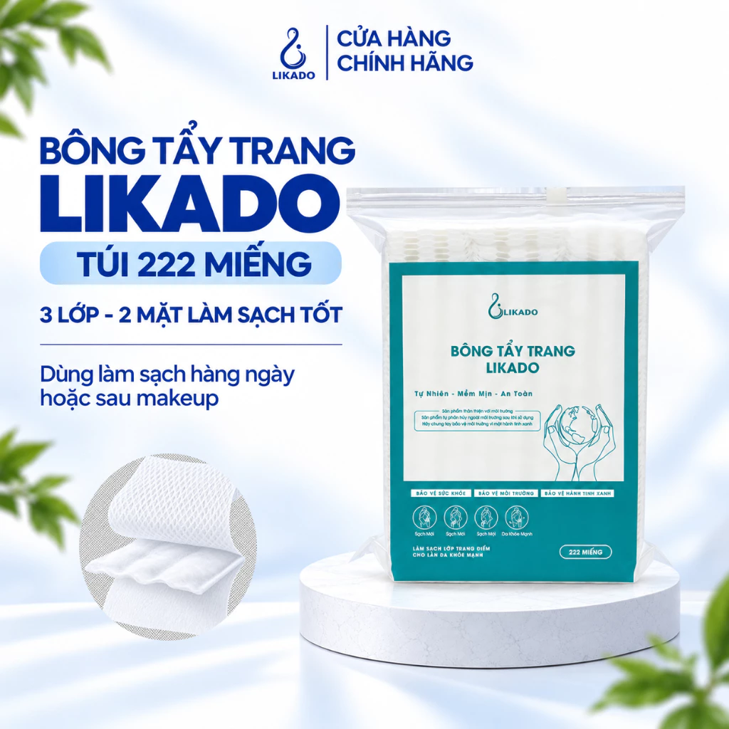 Bông tẩy trang Likado 222 miếng 100% bông tự nhiên kích thước(5*6cm)