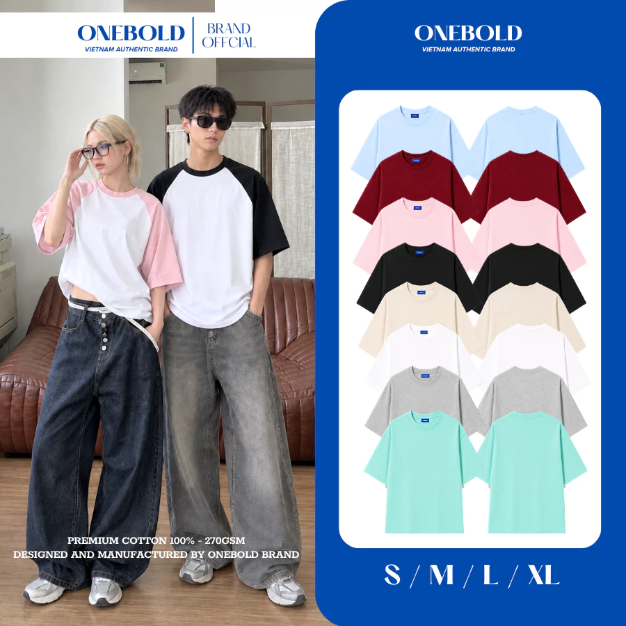Áo Thun "TAY NGẮN TRƠN" OVERSIZE Brand ONEBOLD Vải Cotton 270gsm, Áo Phông Form Rộng Nam Nữ Dễ Phối - OB03