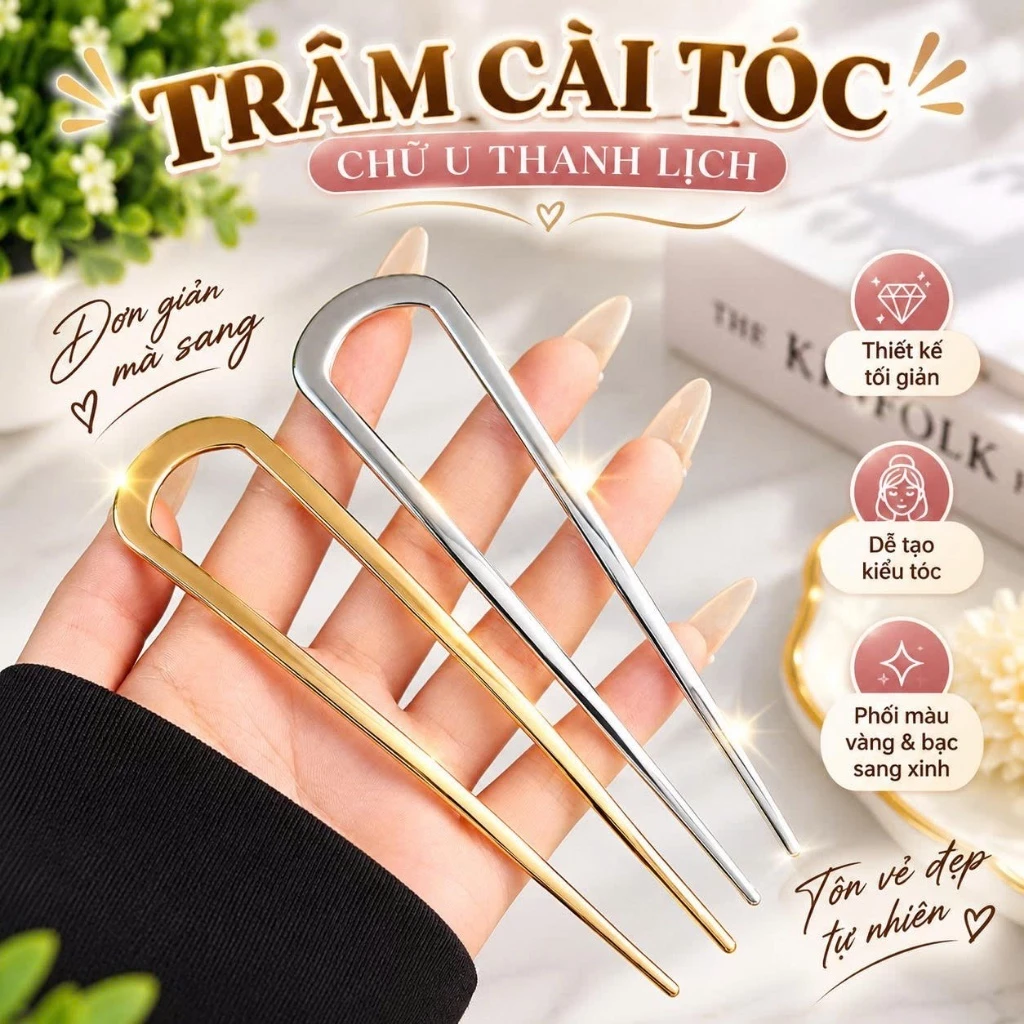 Kẹp cố định tóc sau hình chữ U bằng kim loại 14cm