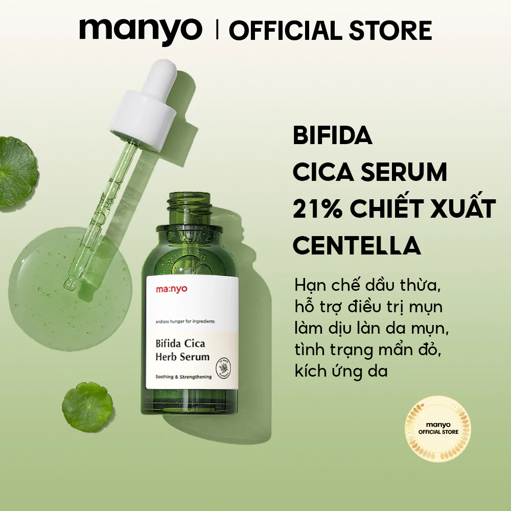[LIVE] Tinh Chất Ma:nyo Bifida Cica Herb Serum 50ml Chiết Xuất Rau Má Hỗ Trợ Làm Dịu