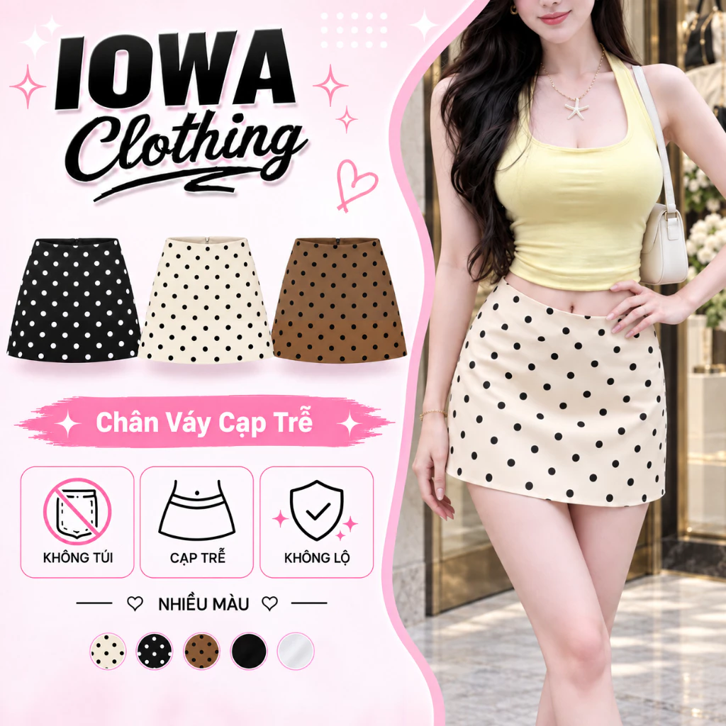 [MỞ BÁN] Chân Váy Nữ Cạp Trễ Dáng Ngắn Chấm Bi/Trơn IOWA CV01 - Chất Kate Có Quần Bảo Hộ Y2K