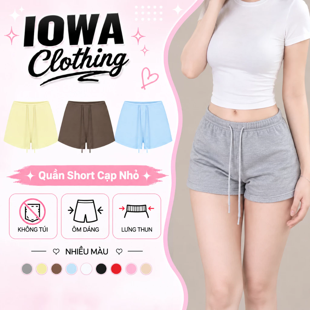 [MỞ BÁN] Quần Short Form Ôm Cạp Nhỏ Chất Nỉ Chân Cua QU07, Quần Đùi Nữ Lưng Thun Không Túi IOWA