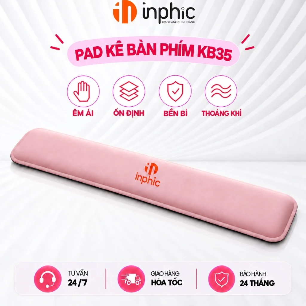 Pad đệm tay kê bàn phím lót chuột INPHIC KB35 hồng trà cute văn phòng êm ái chống mỏi cổ tay đệm không trượt chống nước
