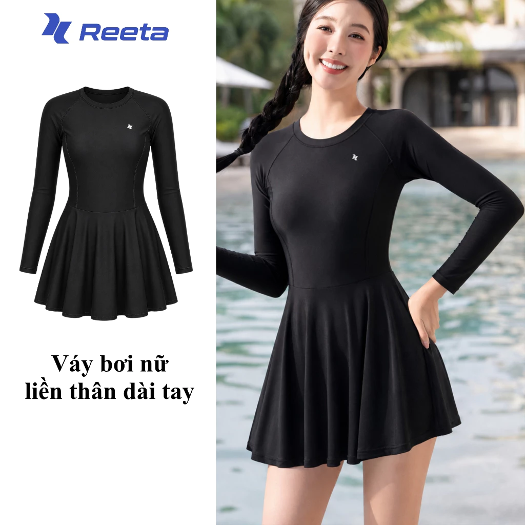 Váy bơi thể thao dài tay liền thân Reeta Basic Women’s Swimwear có quần bảo hộ và mút ngực sẵn-A300