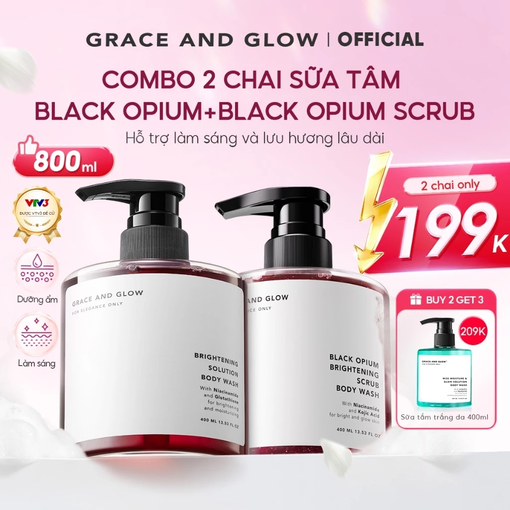 [TỔNG 800ML] 2 IN 1 Combo sữa tắm trắng da Grace and Glow thơm lâu dưỡng ẩm 400MLx2
