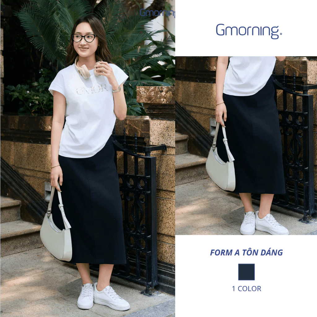 Chân váy jean form A thời trang vải wash hiệu ứng hạt Gmorning - YVJF12064