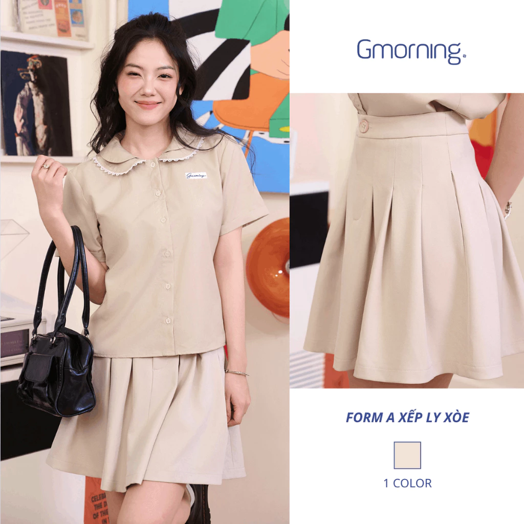Chân váy xếp ly form A xoè túi sườn 2 có baget thời trang GMORNING YVF11043