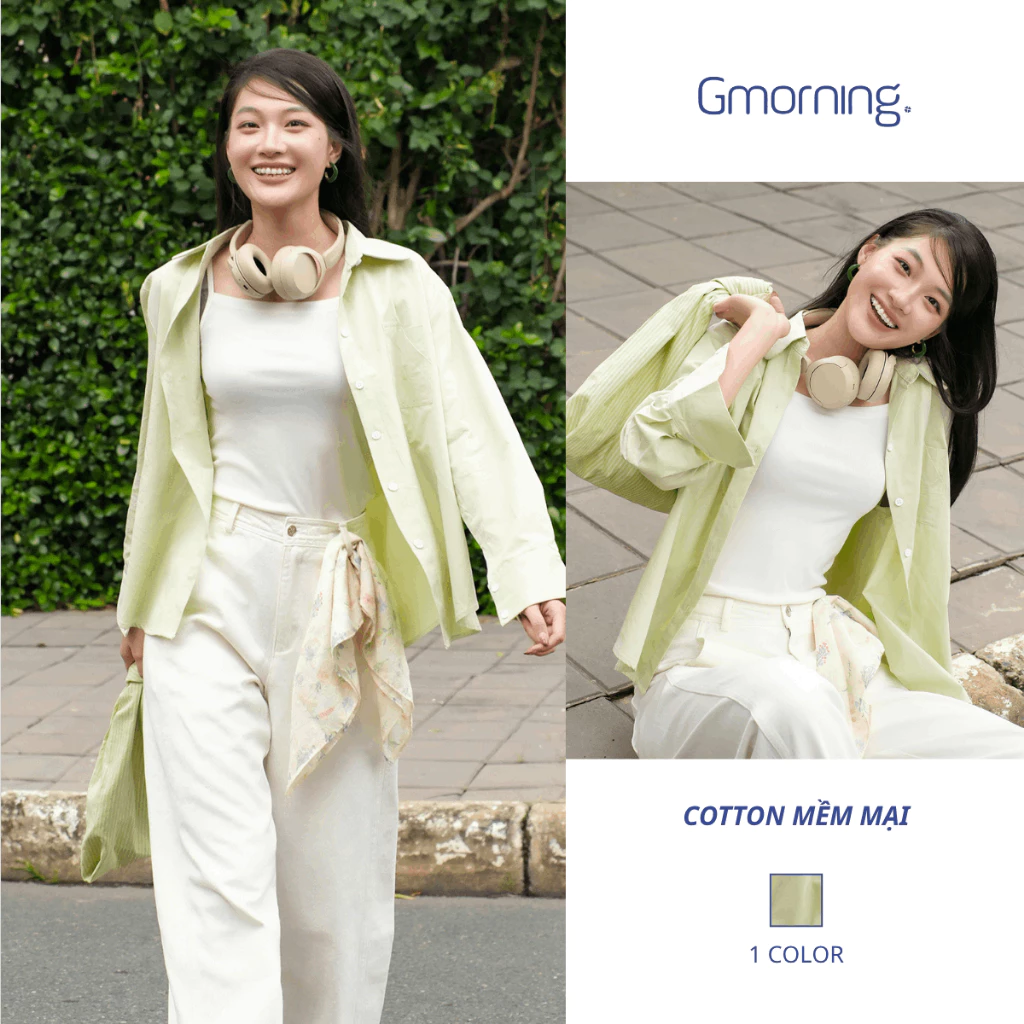 Áo sơ mi nữ màu Xanh Lá Pastel cotton mềm mát công sở mùa hè Gmorning - YAF06027