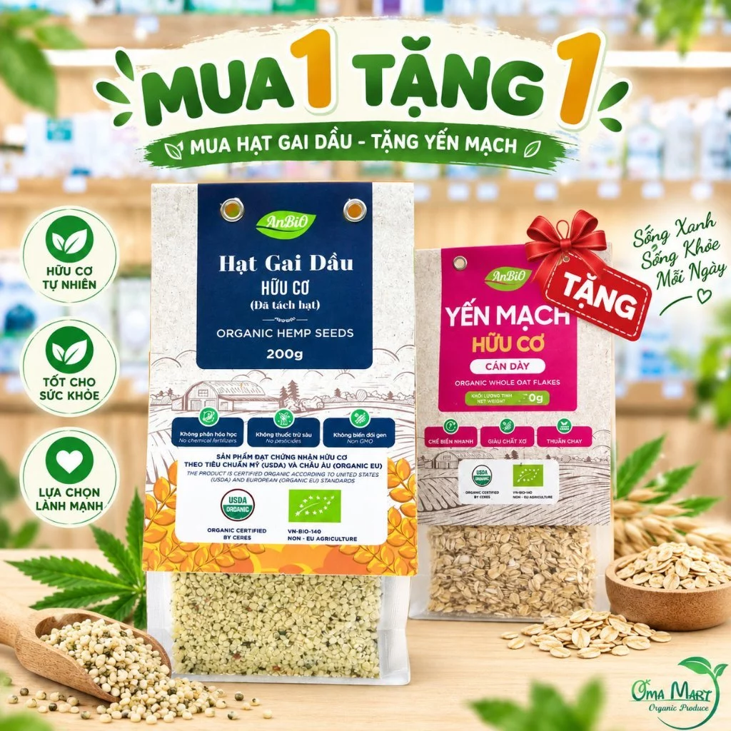 Hạt Gai Dầu Hữu Cơ ANBIO 200g - Giàu Protein Thực Vật, Omega 3-6-9, Cho Bé Ăn Dặm, Bà Bầu