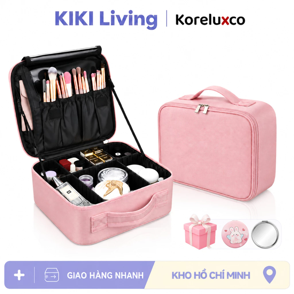 Hộp Đựng Đồ Trang Điểm Chia Nhiều Ngăn Chống Nước Chống Sốc Vải Oxford Tiện Lợi Du Lịch 26x23x10cm
