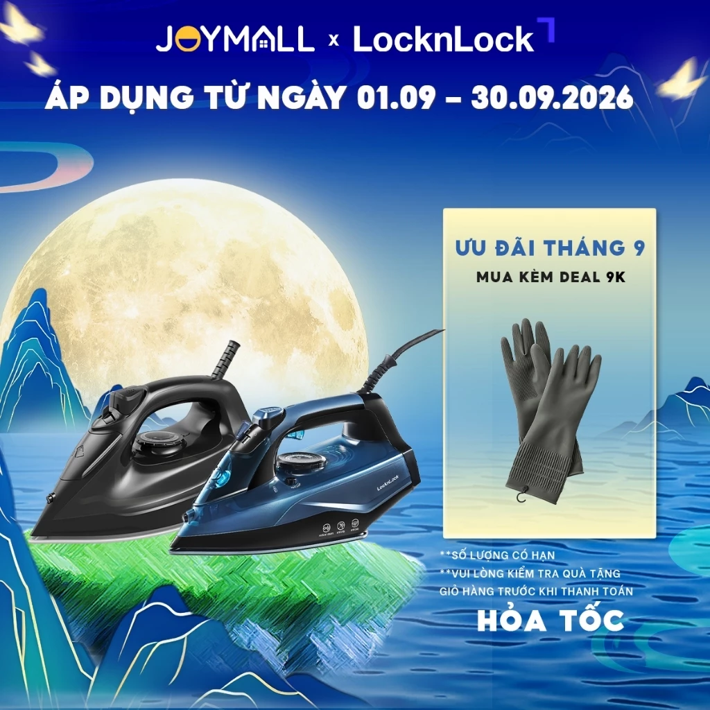 Bàn ủi hơi nước LocknLock ENI362BLU ENI334BLK Hàng chính hãng, tự làm sạch, chống nhỏ giọt- JoyMall