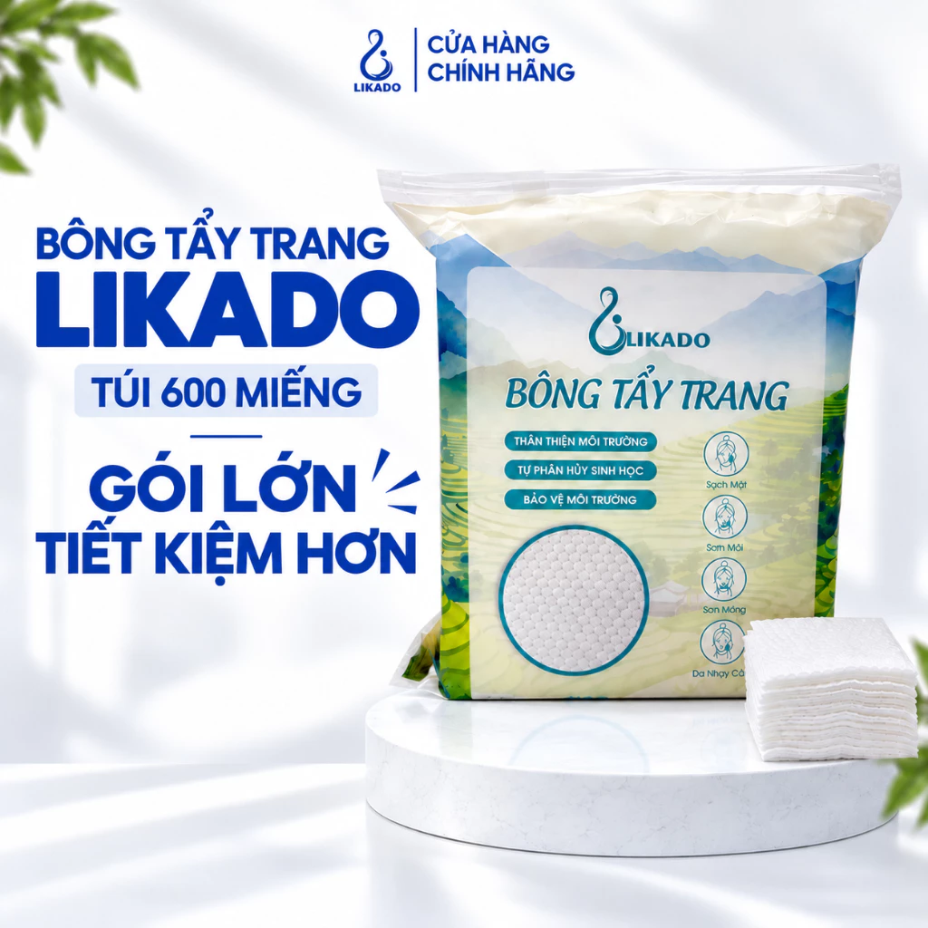 Bông tẩy trang Likado túi 600 miếng kích thước 6cmx5cm