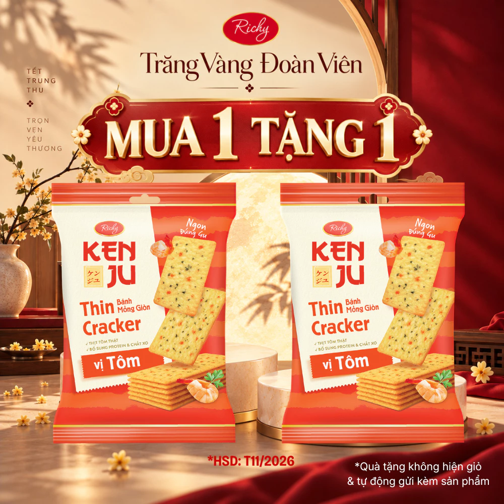 [HỎA TỐC HN] [MUA 1 TẶNG 1 - HSD T11/2026] Bánh Quy Kenju Richy Vị Tôm Giòn Rụm Túi 192g