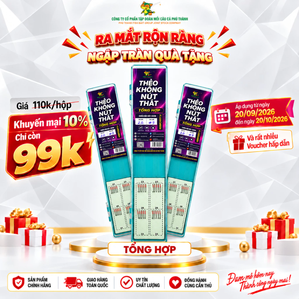 THẺO TỔNG HỢP KHÔNG NÚT THẮT PHÚ THÀNH - KHUYẾN MẠI 10% ( Từ 20/09- đến hết 20/10) chuyên dùng câu cá tổng hợp