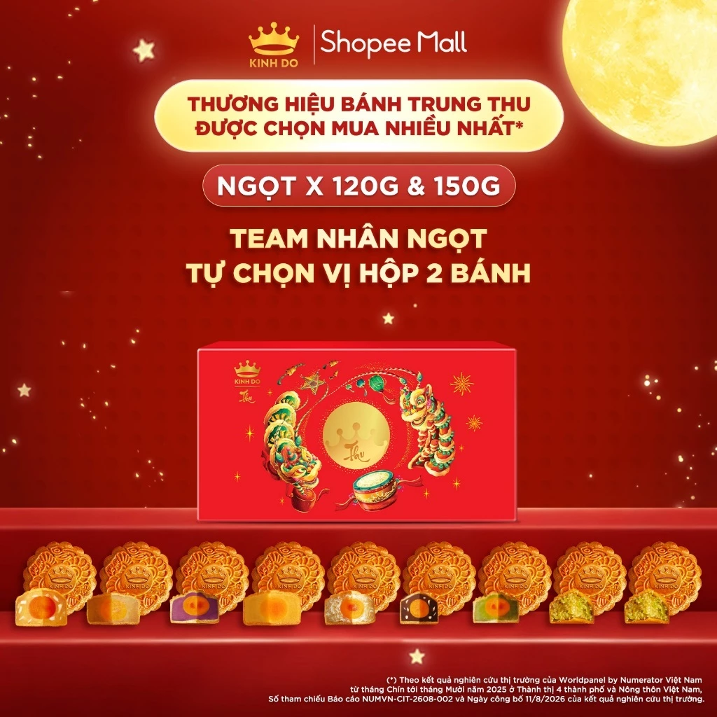 [TỰ MIX] Hộp 2 bánh trung thu Kinh Đô "Team Nhân Ngọt" 1 trứng 0 trứng 120g/150g - Chọn vị