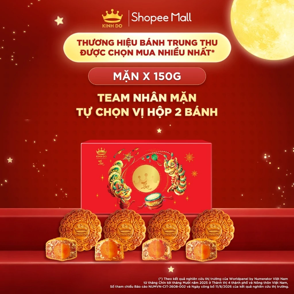 [TỰ MIX] Hộp 2 bánh trung thu Kinh Đô "Team Thập Cẩm" 1 trứng 150g - Chọn vị