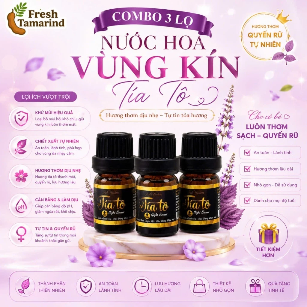 Combo 3 Nước Hoa Vùng Kín (5ml) - Night Secret - Hương Thơm Quyến Rũ Cho Cô Bé Cả Ngày Dài