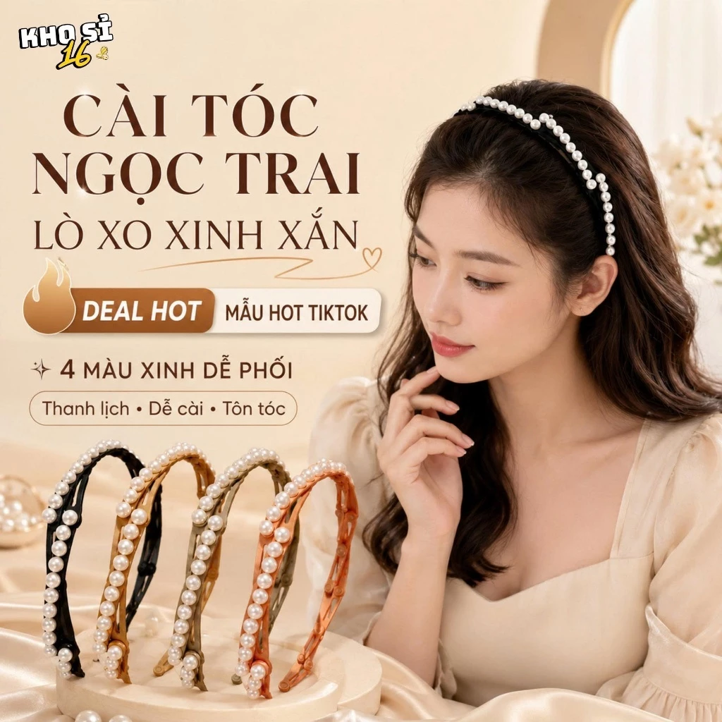 Bờm Tóc Ngọc Trai Nữ Gấp Gọn Tiện Dụng, Băng Đô Nhỏ Gọn, Phù Hợp Nhiều Kiểu Tóc Nữ_khosi16