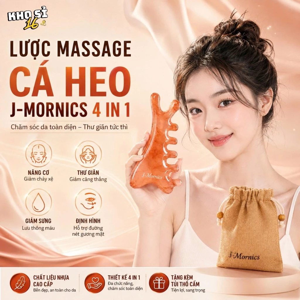 [TẶNG TÚI THỔ CẨM] Lược Massage 4 in 1 Hình Cá Heo J-Mornics, Dụng Cụ Massage Toàn Thân_khosi16