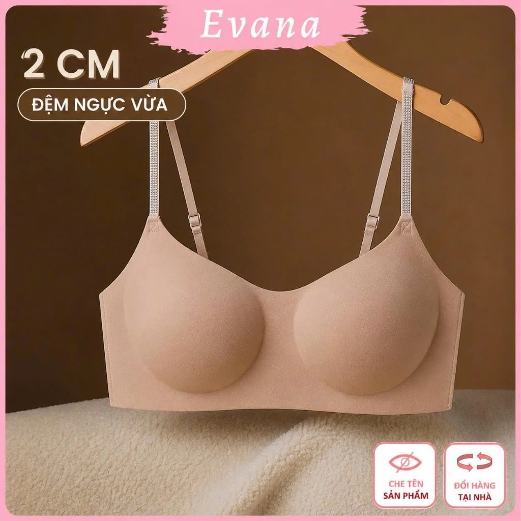 [HÀNG ĐẸP QC] Bra Nữ Áo Lót Nữ Cúp Ngang - Su Đúc Mềm Mại - Dây Vai Đính Đá - Mặc Áo Cổ Vuông Áo 2 Dây EVA19