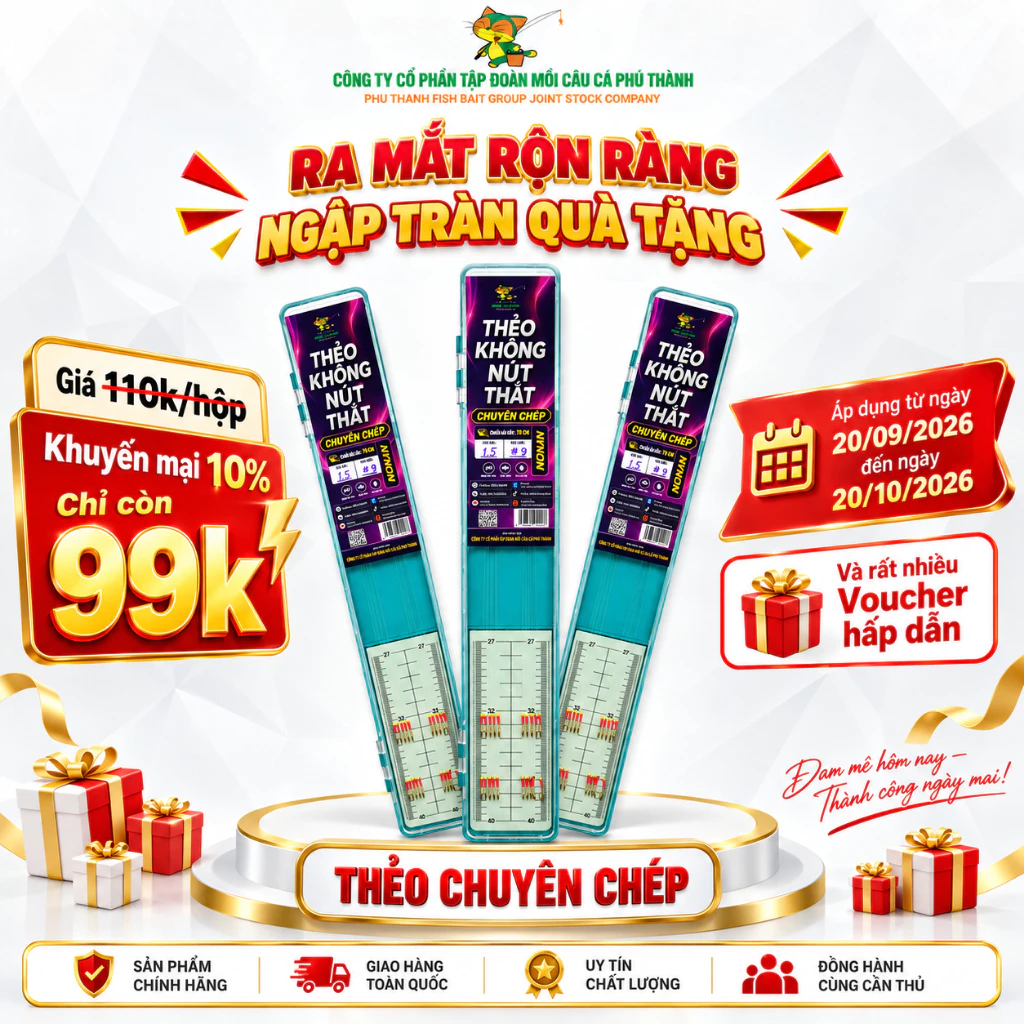 THẺO CHUYÊN CHÉP KHÔNG NÚT THẮT PHÚ THÀNH - KHUYẾN MẠI 10% ( Từ 20/09- đến hết 20/10) chuyên dùng câu cá chép