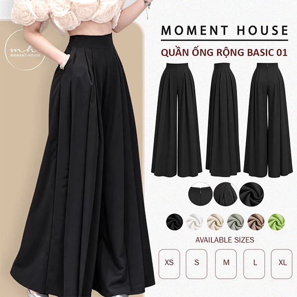 QUẦN NỮ BASIC 01, ống rộng , xếp ly , Hàng chéo xịn ,size XS S M L XL , Hàng sẵn   Women Pants Cạp Cao