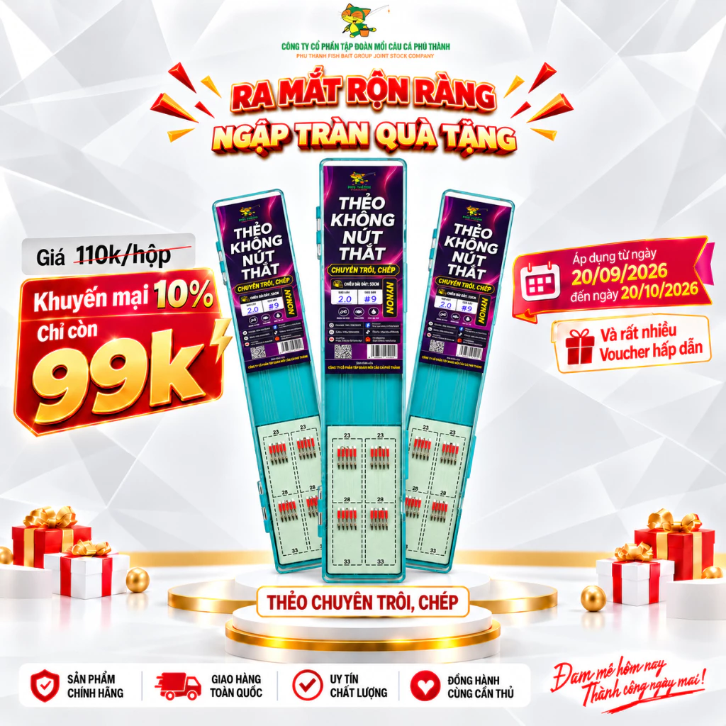 THẺO CHUYÊN TRÔI, CHÉP KHÔNG NÚT THẮT PHÚ THÀNH - KHUYẾN MẠI 10% ( Từ 20/09-đến hết 20/10) chuyên dùng câu cá trôi, chép
