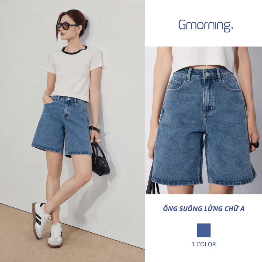 Quần Short Jeans Nữ Gmorning YSHG08121 Form Suông Lửng Ống Chữ A Nhẹ Chất Denim