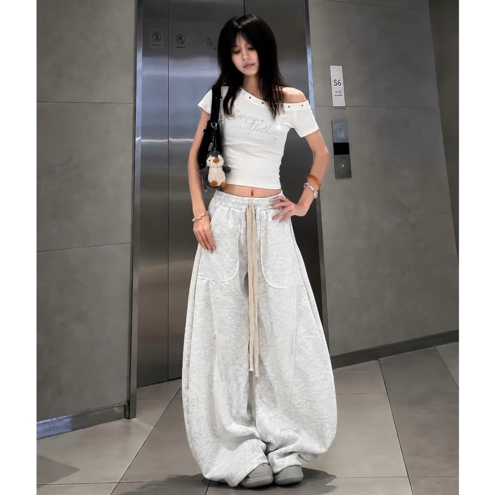 Quần Ống Cong Nam  Nữ Form Rộng Lưng Chun Dây Rút Style Hàn Quốc