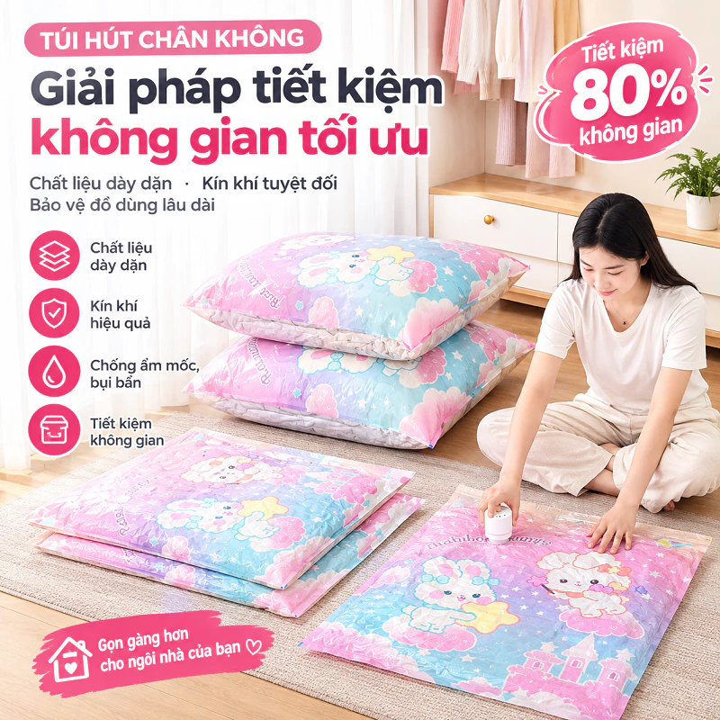 Túi Hút Chân Không túi nén Quần Áo, Chăn Gối  Dày Gấp Đôi, Van Chống Rò Rỉ Hơi, Tránh Ẳm Nấm Mốc