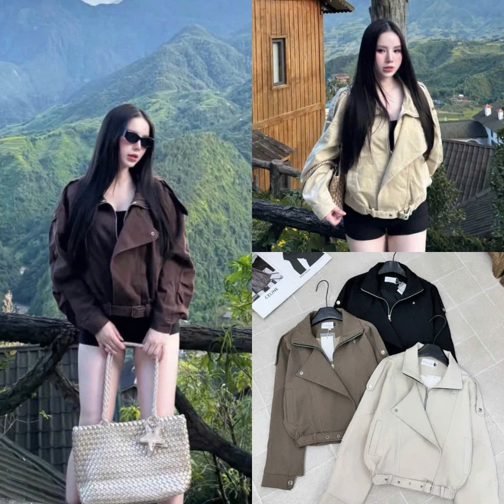 (Hàng Mới): Áo Khoác Bo Chun Dáng Ngắn Thiết Kế Khoá Đồng Cúc Bấm Phối Đai Trước Style Năng Động 3 Màu-Ảnh Thật Lollaye