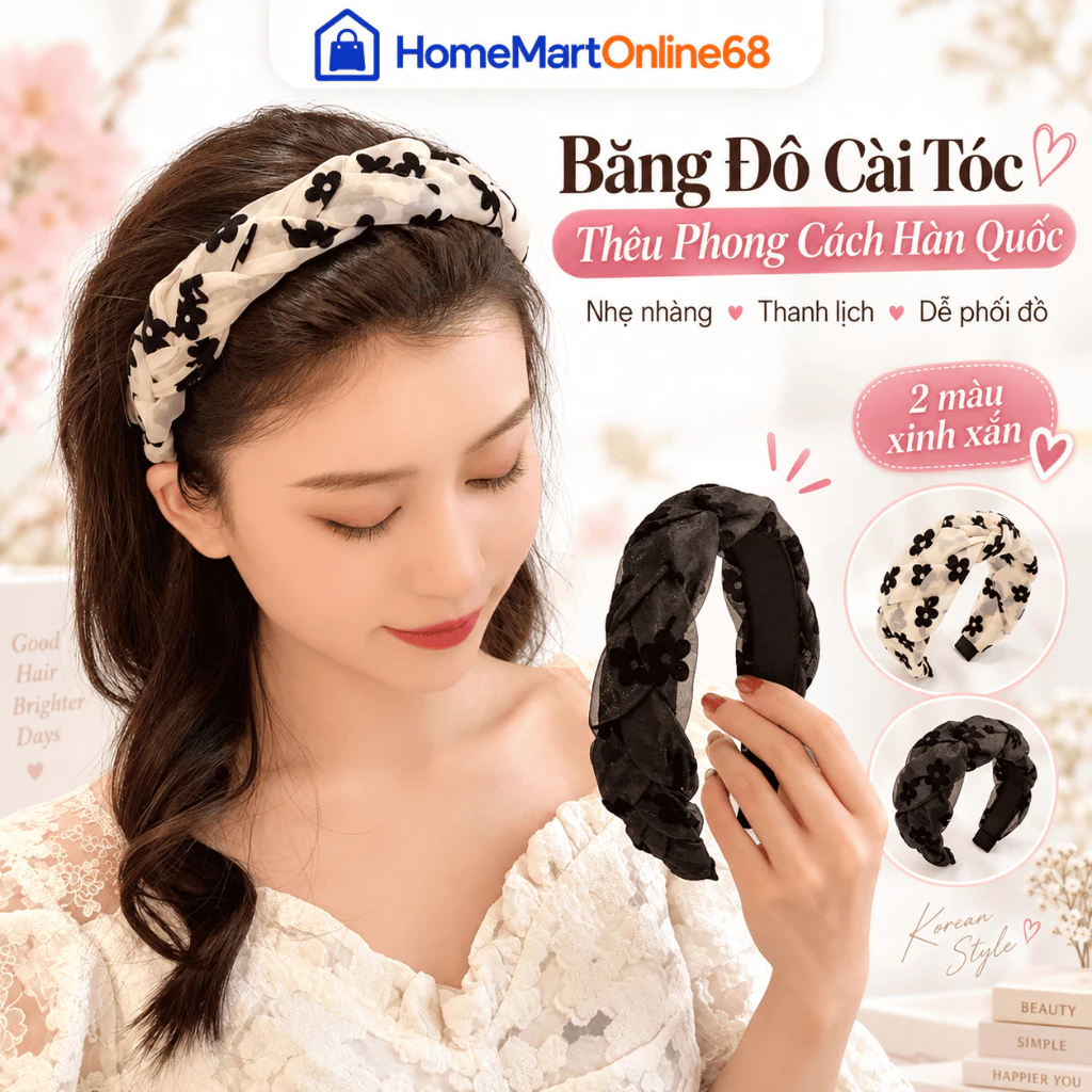 Băng Đô Cài Tóc Thêu Phong Cách Hàn Quốc, Băng Đô Tóc Nữ Xinh Xắn Phụ Kiện Thời Trang | HomeMartOnline68