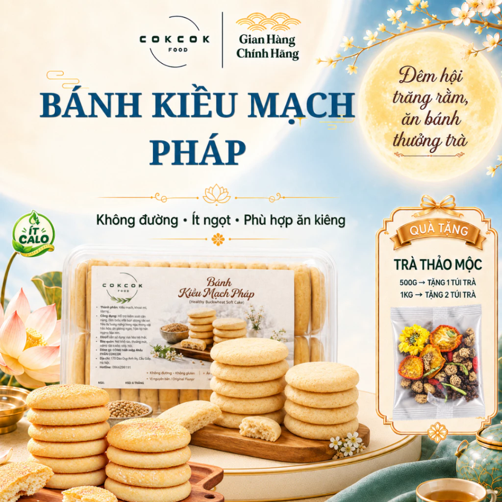 [Ăn Vặt Healthy] Bánh Kiều Mạch Pháp Mềm Xốp Cokcok Food, Không Đường, Ít Calo, Tốt Cho Sức Khỏe, Bánh Ăn Kiêng