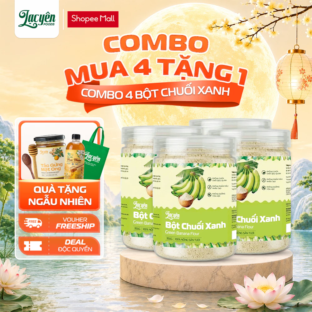Combo 4 Hũ Bột Chuối Xanh Lạc Yên Foods - Nguyên Chất Từ Chuối Xanh Hỗ Trợ Tiêu Hóa