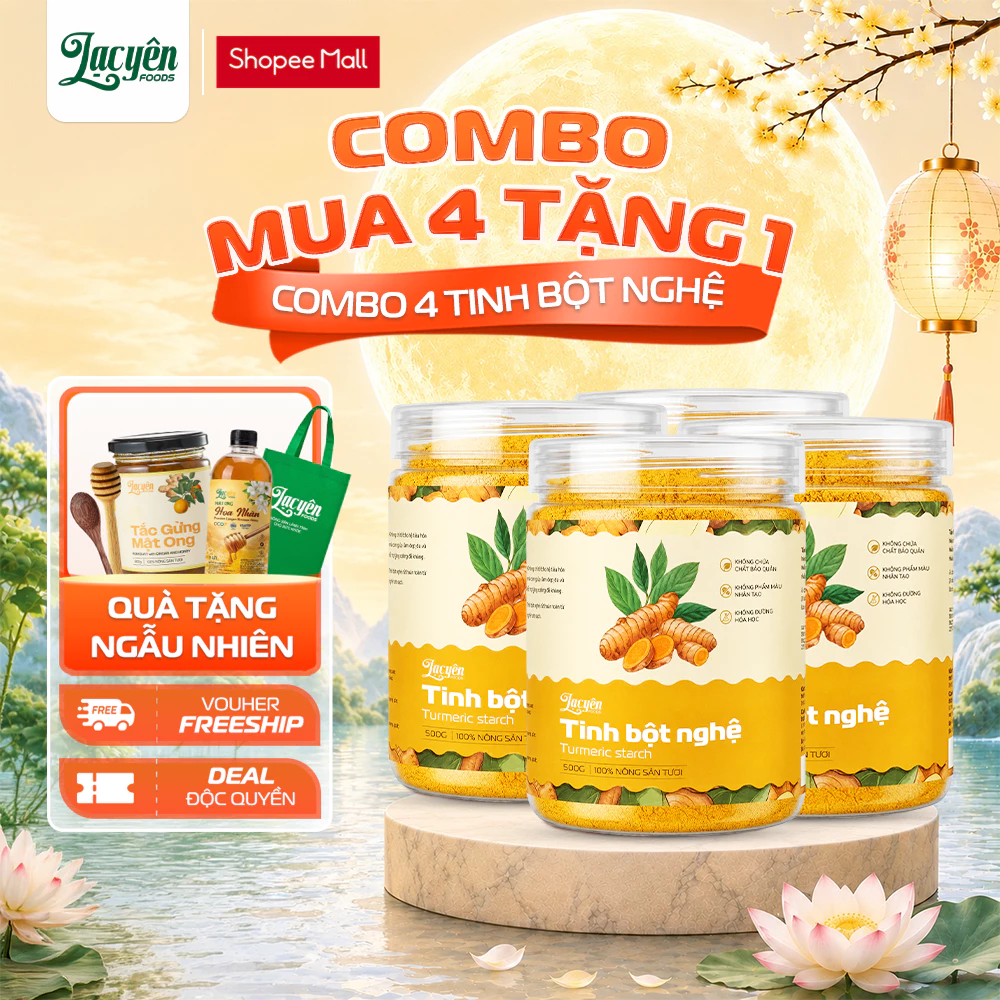 Combo 4 Hũ 500gram Tinh Bột Nghệ Đỏ Lạc Yên Foods Mua Để Nhận Quà Hấp Dẫn