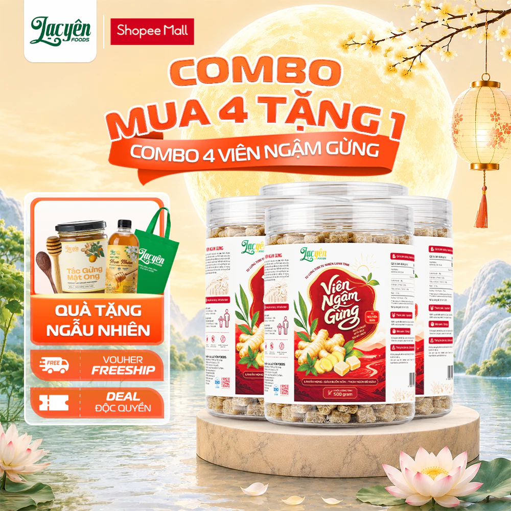 Combo 4 Hũ Viên Ngậm Gừng Lạc Yên Foods Kèm Quà Tặng Hấp Dẫn