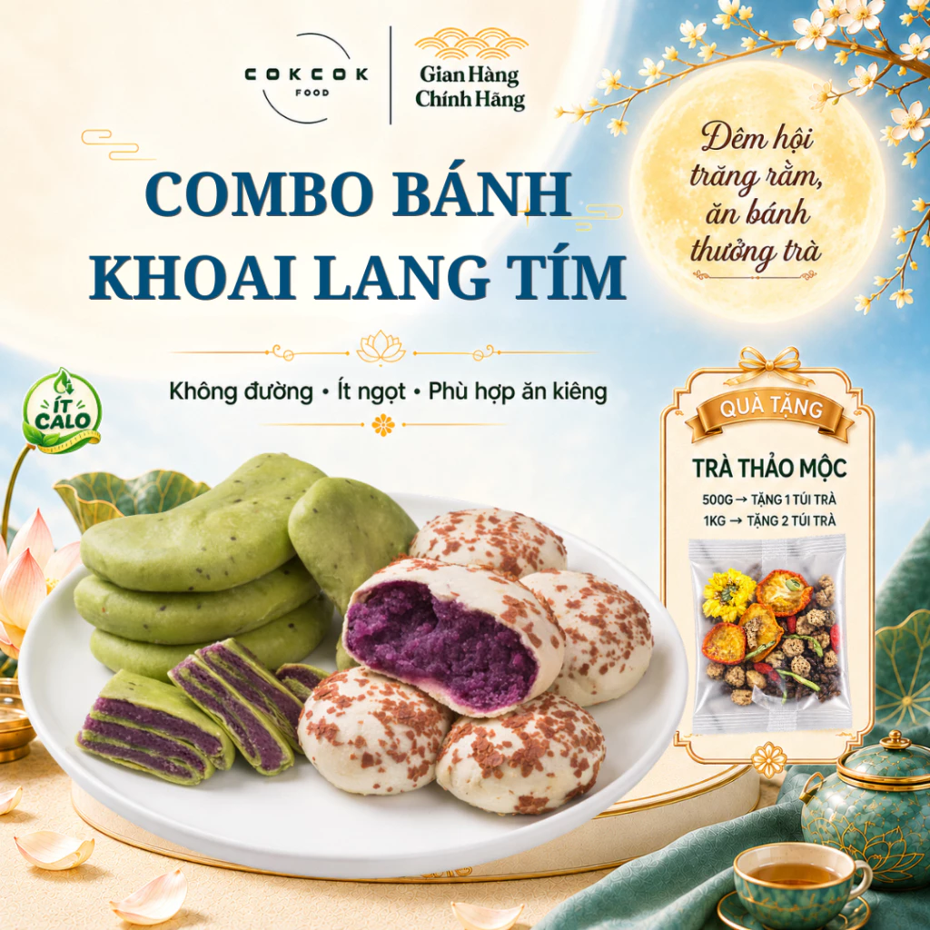 [Combo Khoai Lang Tím] Bánh Matcha Khoai Lang Tím& Yến Mạch Khoai Lang Tím, Không Đường, Bánh Ít Calo Ăn Vặt Healthy
