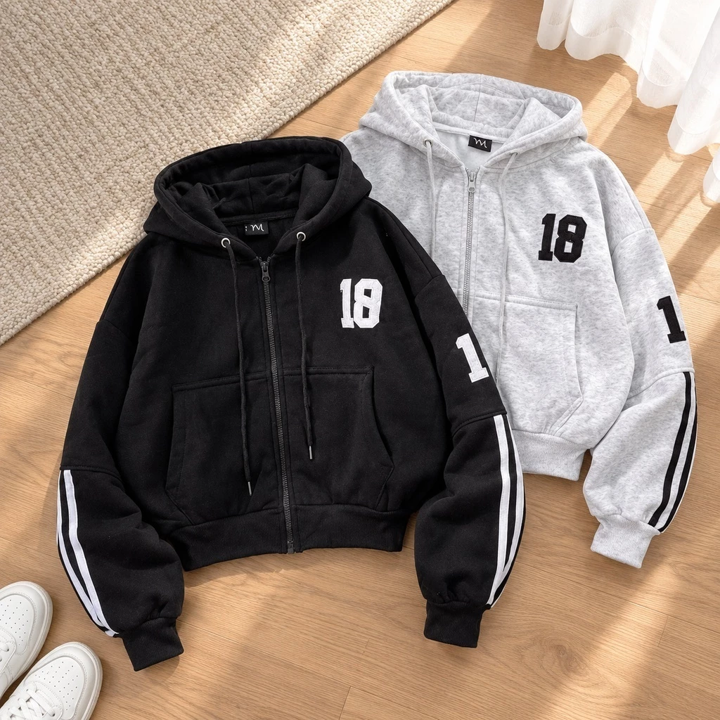 Áo Khoác Hoodie Zip Nữ Form Boxy Dáng Lững TOMANO Vải Nỉ Dày Tay Phồng Nón Rộng Chống Nắng - KNL16