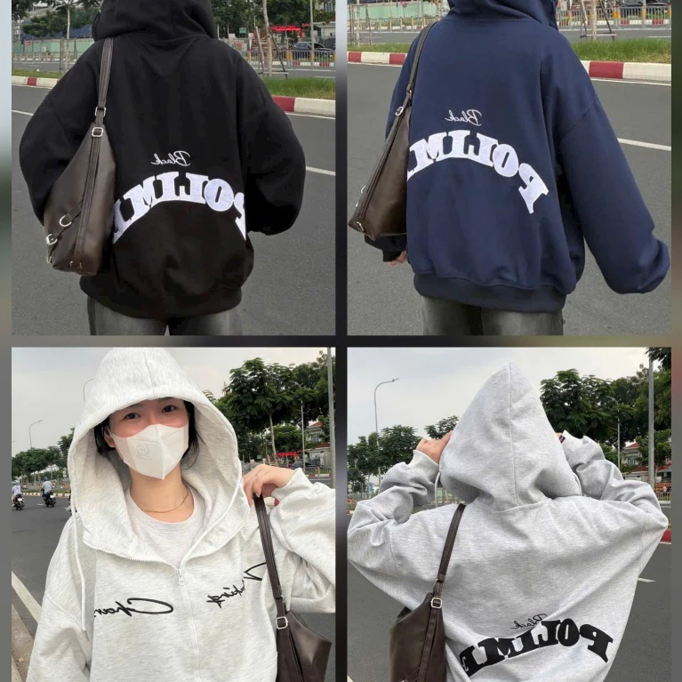 Áo Khoác Hoodie Zip Thêu POLIME Unisex Thun Nỉ 2 Da Form Cánh Dơi Dài Tay Xỏ Ngón Có Túi Trong Top Jacket Nam Nữ