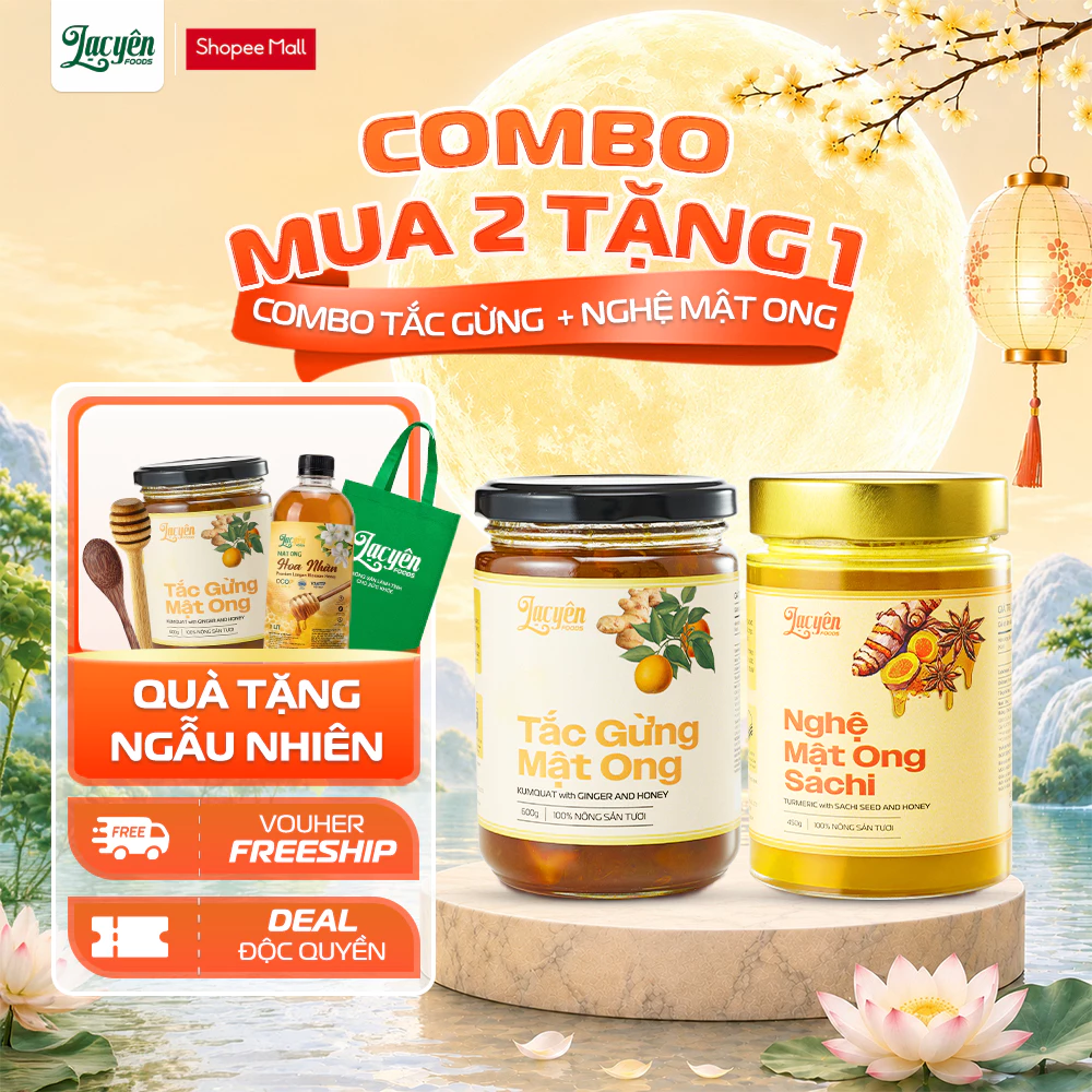 [Combo Tắc Gừng-Nghệ Sachi] Lạc Yên Foods Gồm Tắc Gừng Mật Ong + Nghệ Mật Ong Sachi, Kèm Quà Tặng