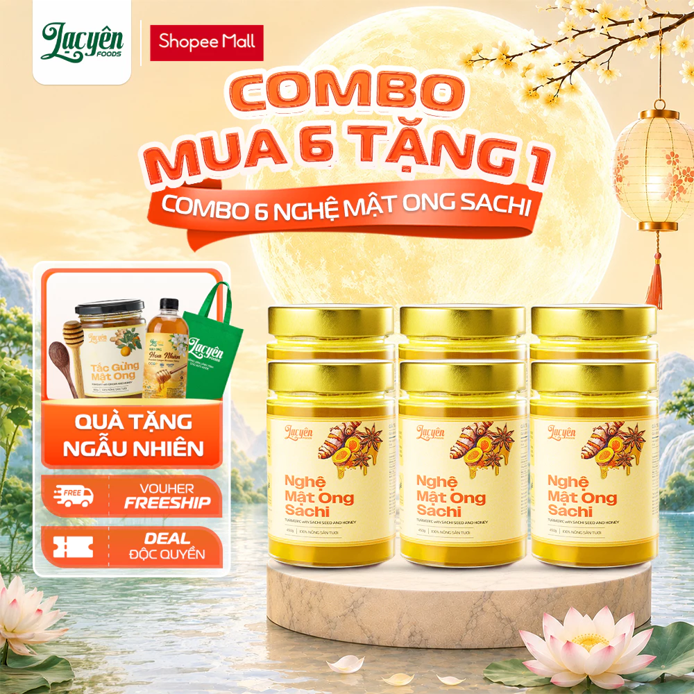 Combo 6 Hũ Nghệ Mật Ong Sachi 450gr Lạc Yên Foods Hỗ Trợ Dạ Dày Tốt Tặng Quà Hấp Dẫn