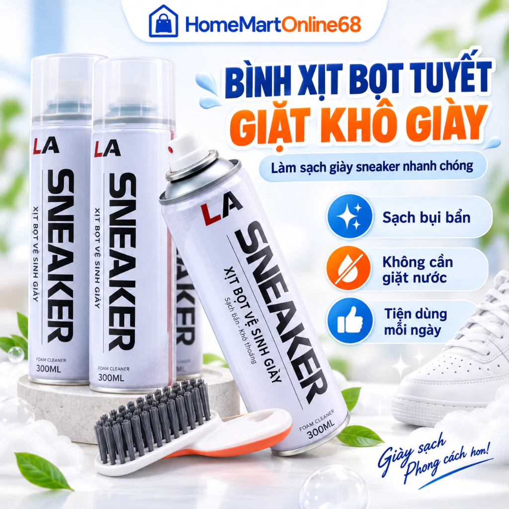 Bình Xịt Bọt Tuyết Vệ Sinh Giày Dép, Dung Dịch Làm Sạch Giày Sneaker Giặt Khô Tiện Dụng | HomeMartOnline68