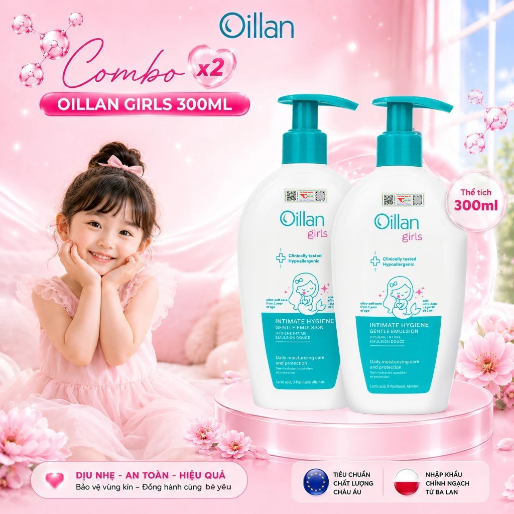 Combo Dung Dịch Vệ Sinh Vùng Kín Cho Bé Oillan Girls 300ml - Giữ Ẩm Làm Mềm, Nuôi Dưỡng Làn Da Bé
