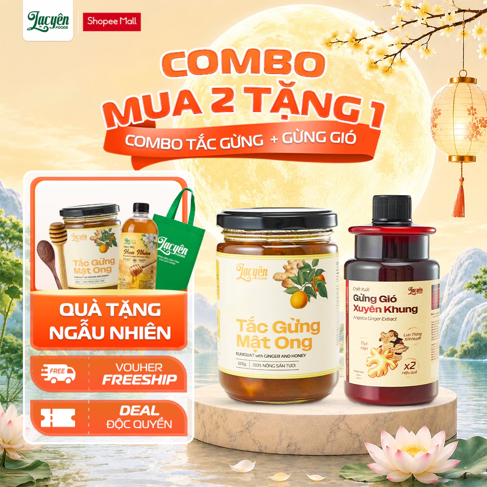 [Combo Tắc Gừng-Xuyên Khung] Lạc Yên Foods Gồm Tắc Gừng Mật Ong + Gừng Gió Xuyên Khung, Kèm Quà Tặng