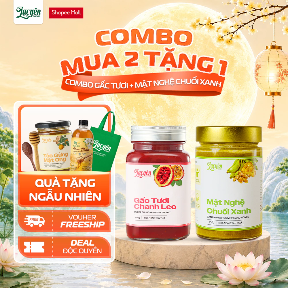 [Combo Mật Nghệ Chuối Xanh-Gấc] Lạc Yên Foods Gồm Nghệ Chuối Xanh 250G+ Gấc Chanh Leo 900G