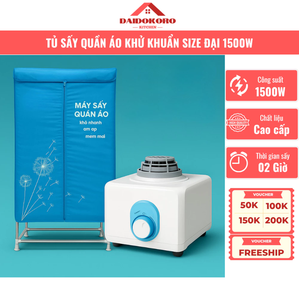 Tủ Sấy Quần Áo MIKAZUKI Loại To Đại, Công Suất Chuẩn 1500w, Sấy Khô Nhanh Trong 2H, Tối Đa 30Kg