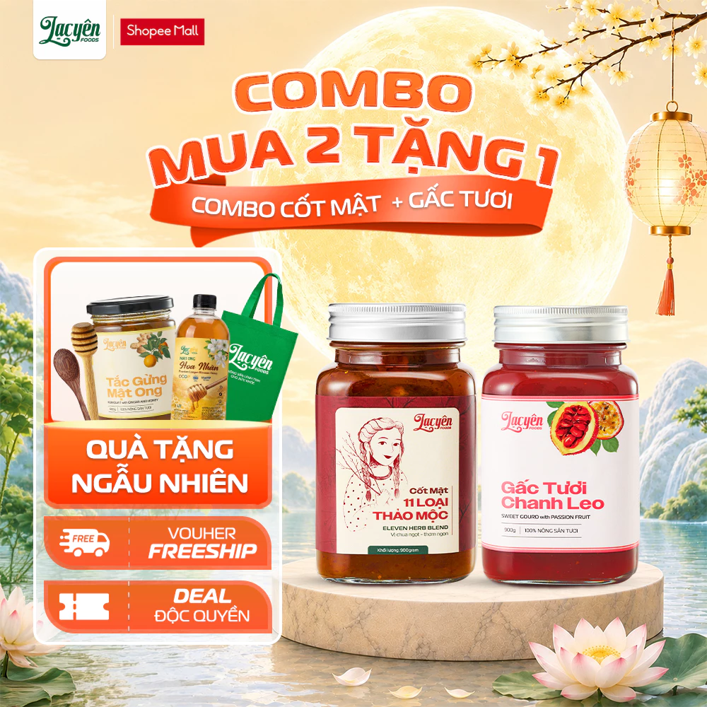 [Combo Cốt Mật-Gấc] Lạc Yên Foods Gồm Cốt Mật 11 Loại Thảo Mộc 900G + Gấc Tươi Chanh Leo 900G