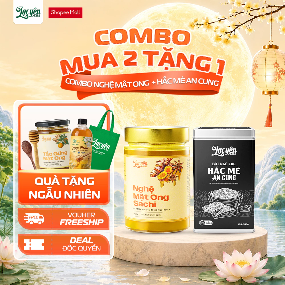 Combo Nghệ Sachi + Hắc Mè Lạc Yên Foods Gồm Nghệ Mật Ong Sachi + Hắc Mè An Cung  Kèm Quà